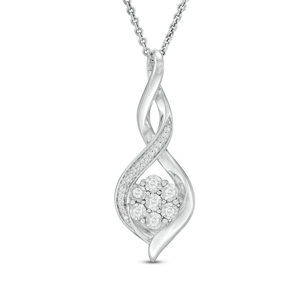 NWB Zales 1/10 CT. T.W. Composite Diamond Flame Pendant in Sterling Silver